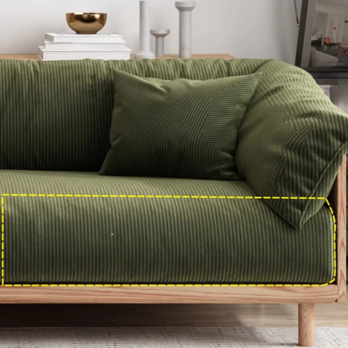 Green Scratch Resistant Fabric Removable Cushion Sofa Image - 14