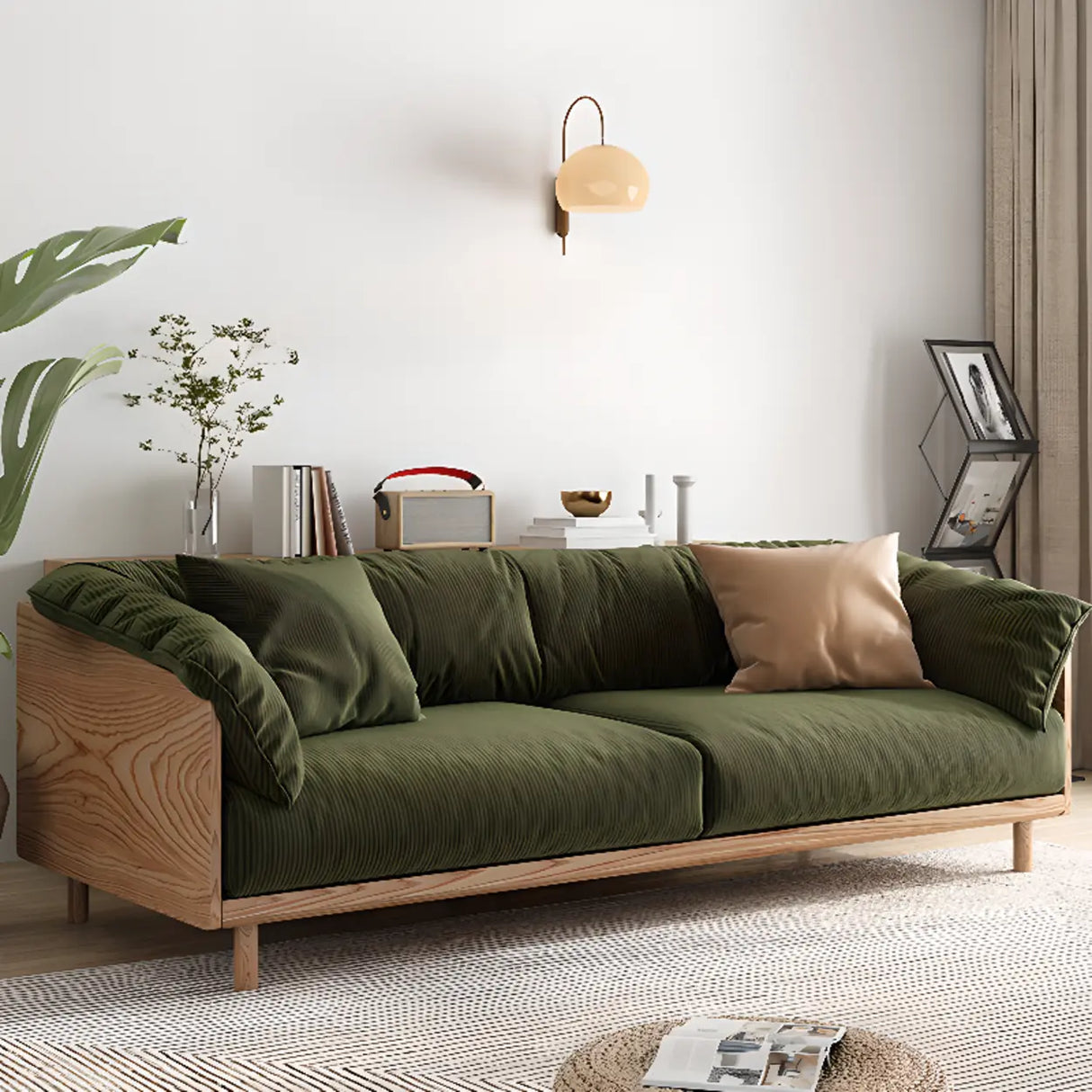 Green Scratch Resistant Fabric Removable Cushion Sofa Image - 4