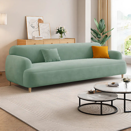 Green Sherpa Recessed Arm Tight Back Natural Leg Sofa Image - 1