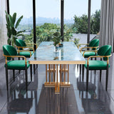 Green Soft Open Back Armrest Upholstered Dining Chair Image - 1