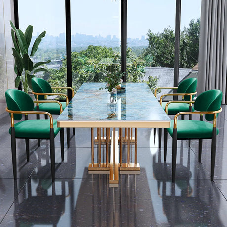 Green Soft Open Back Armrest Upholstered Dining Chair Image - 1