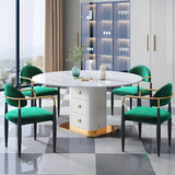 Green Soft Open Back Armrest Upholstered Dining Chair Image - 2