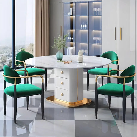 Green Soft Open Back Armrest Upholstered Dining Chair Image - 2