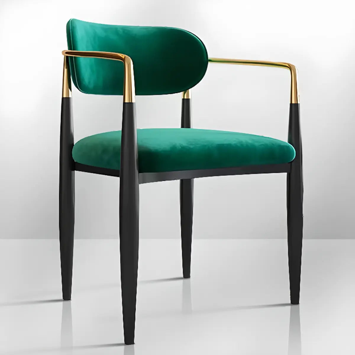 Green Soft Open Back Armrest Upholstered Dining Chair Image - 4