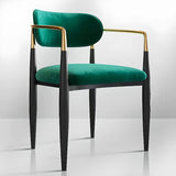 Green Soft Open Back Armrest Upholstered Dining Chair Image - 4