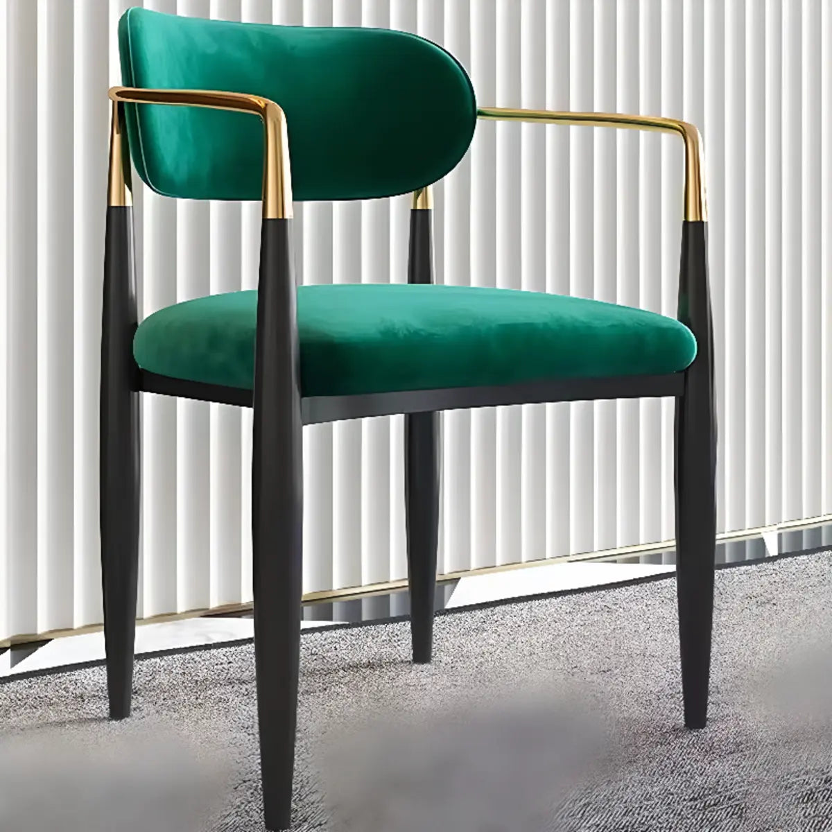 Green Soft Open Back Armrest Upholstered Dining Chair Image - 7