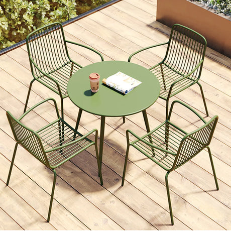 Green Space-Saving Outdoor Round Metal Patio Table Image - 1