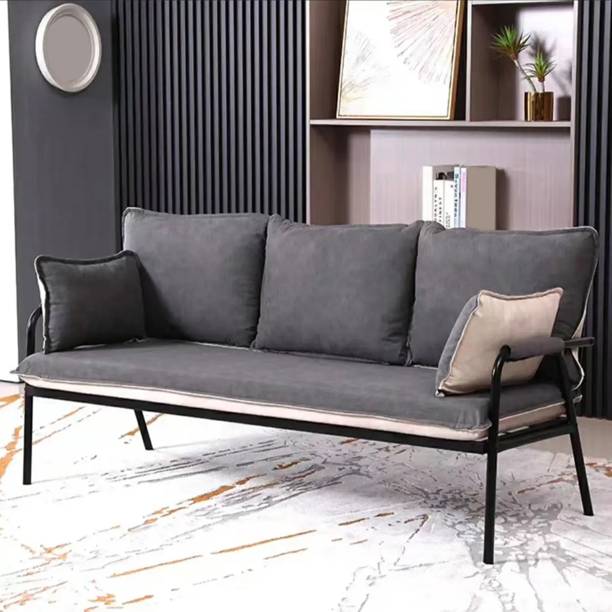 Green Stain Resistant Pillow Back Metal Frame Sofa Image - 10