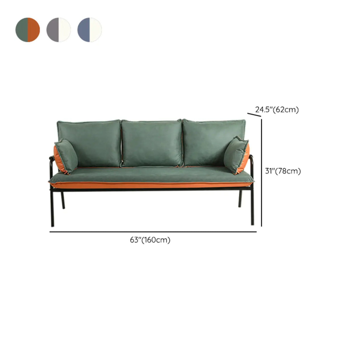 Green Stain Resistant Pillow Back Metal Frame Sofa 