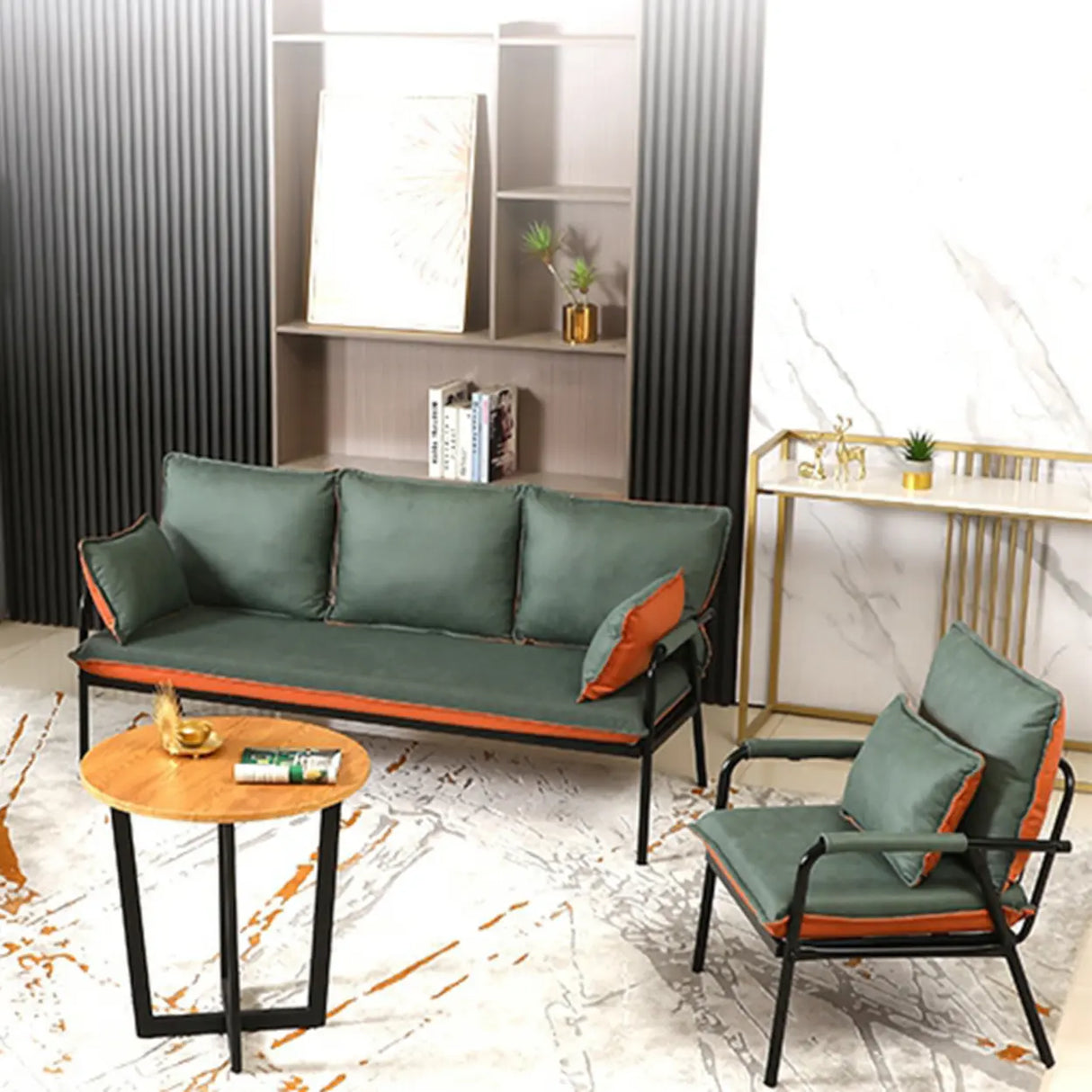 Green Stain Resistant Pillow Back Metal Frame Sofa Image - 2