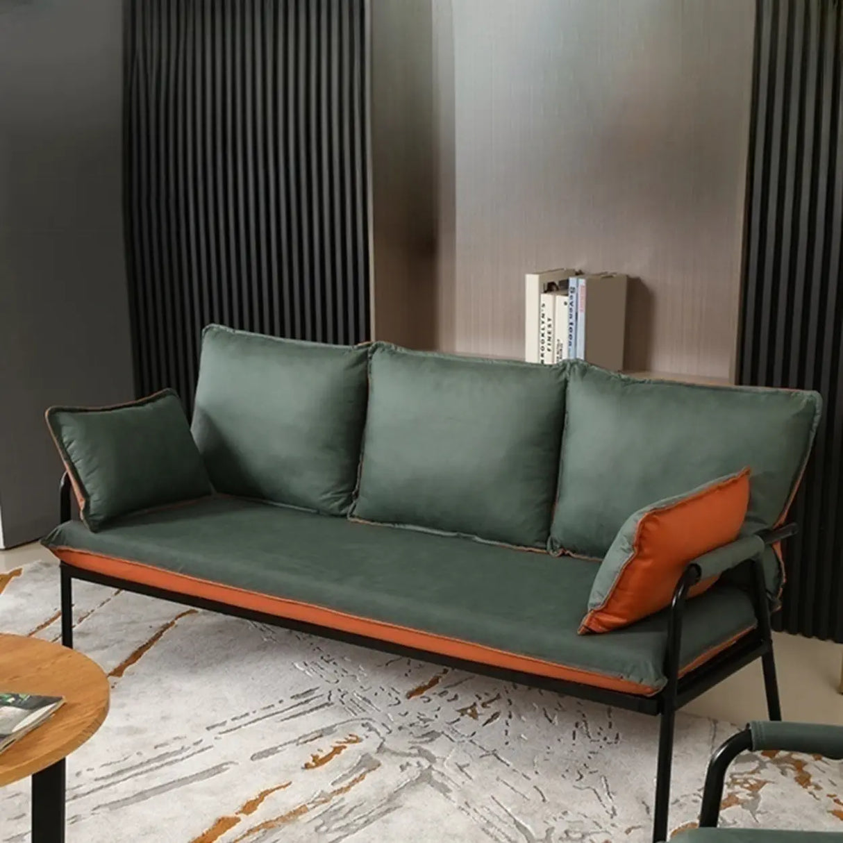 Green Stain Resistant Pillow Back Metal Frame Sofa Image - 3
