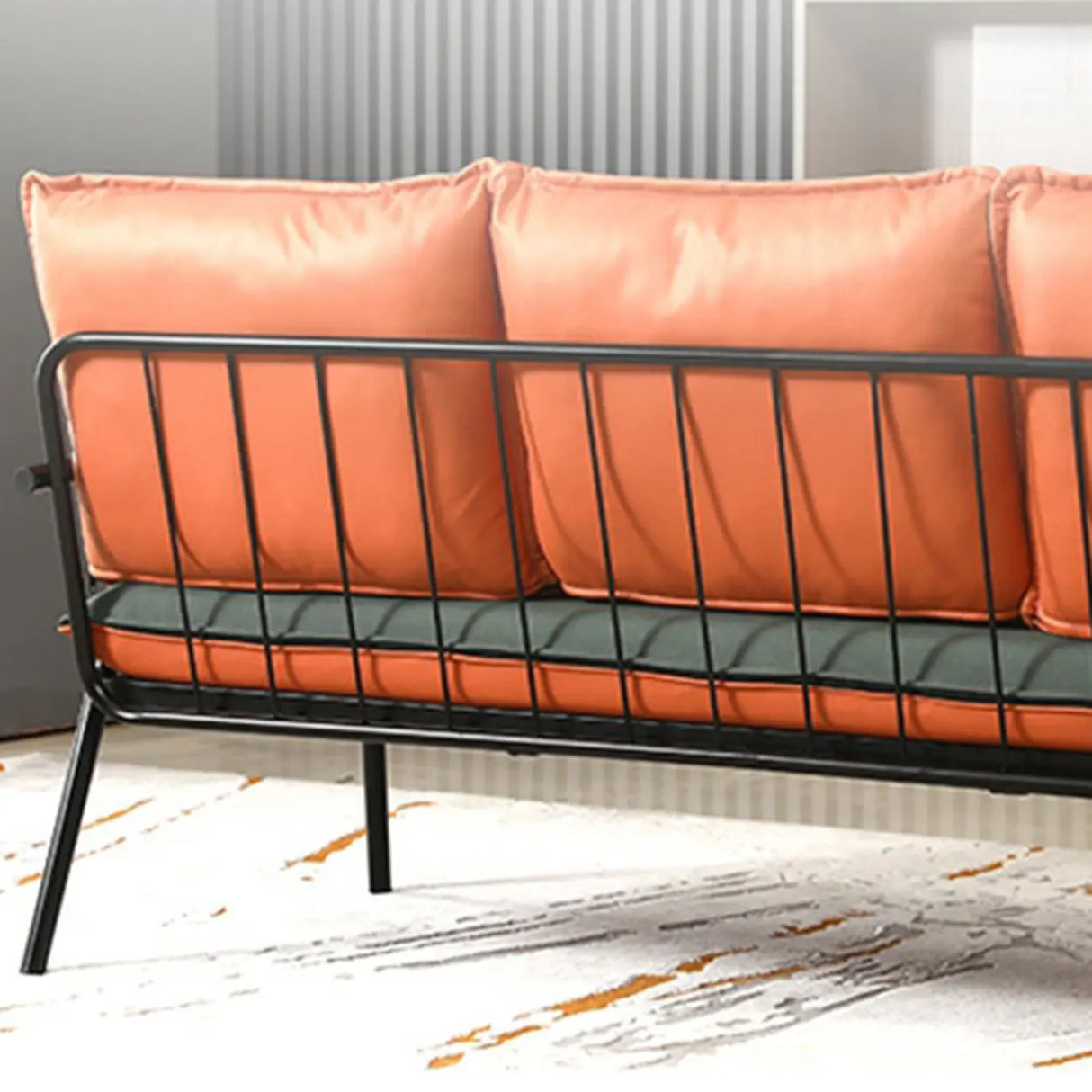 Green Stain Resistant Pillow Back Metal Frame Sofa Image - 7