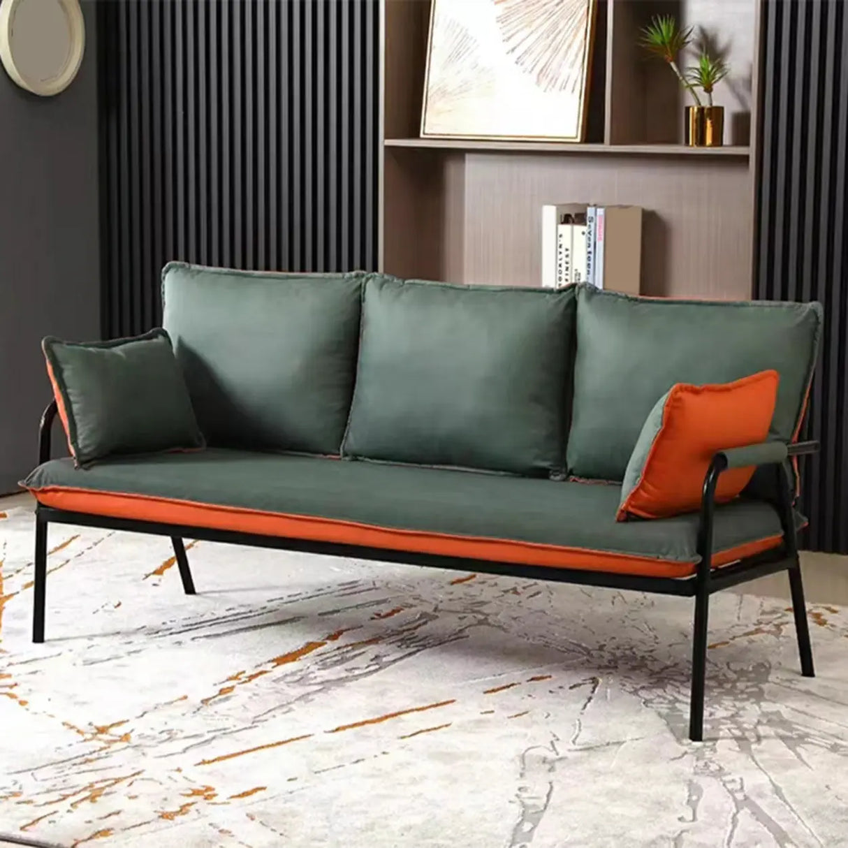 Green Stain Resistant Pillow Back Metal Frame Sofa Image - 9