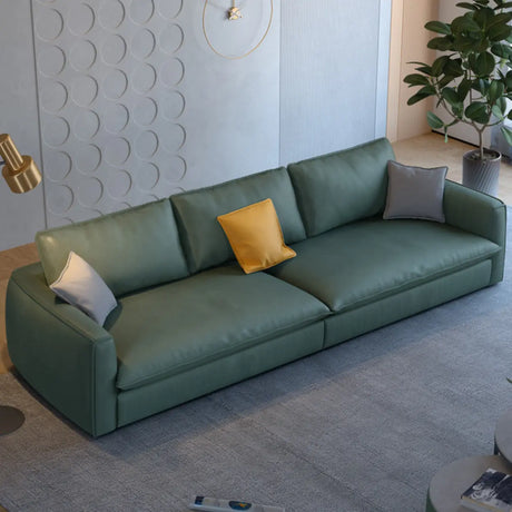 Green Stain Resistant Square Arm Pillow Back Sofa Image - 1