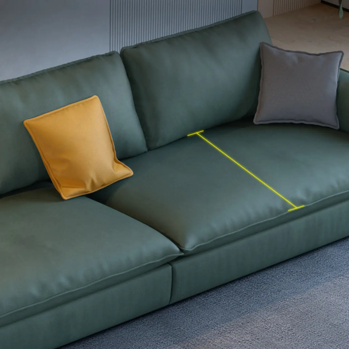 Green Stain Resistant Square Arm Pillow Back Sofa Image - 6