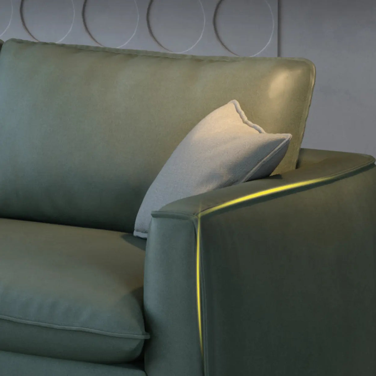 Green Stain Resistant Square Arm Pillow Back Sofa Image - 8