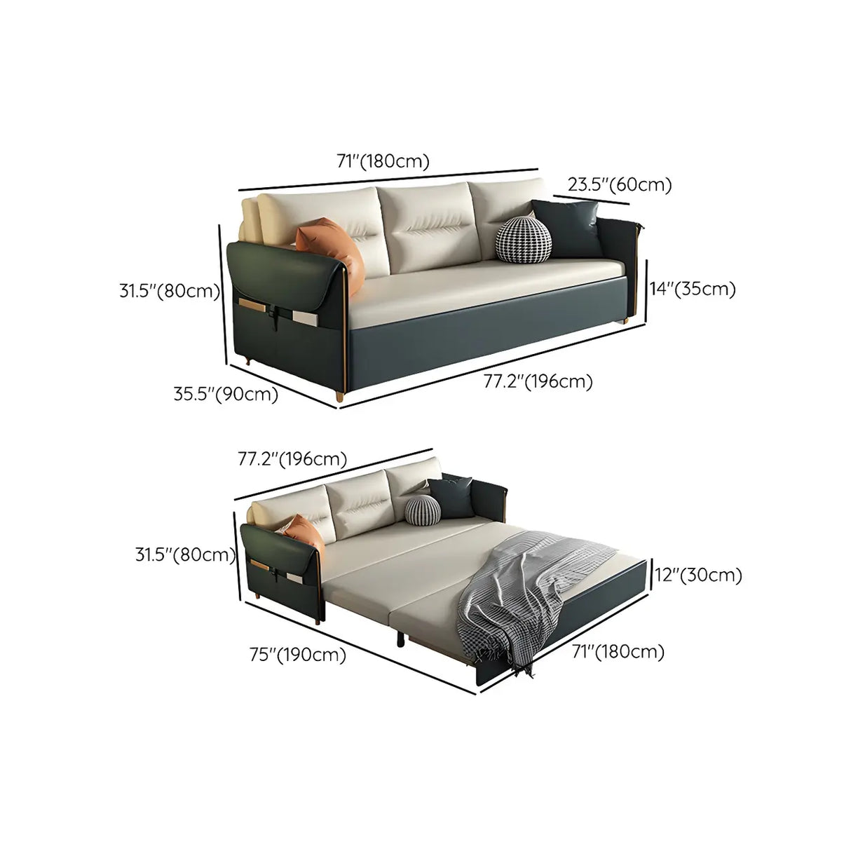 Green Stain Resistant Storage Sofa Bed with Slipcover Image - 11