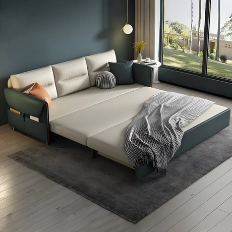 Green Stain Resistant Storage Sofa Bed with Slipcover Image - 2