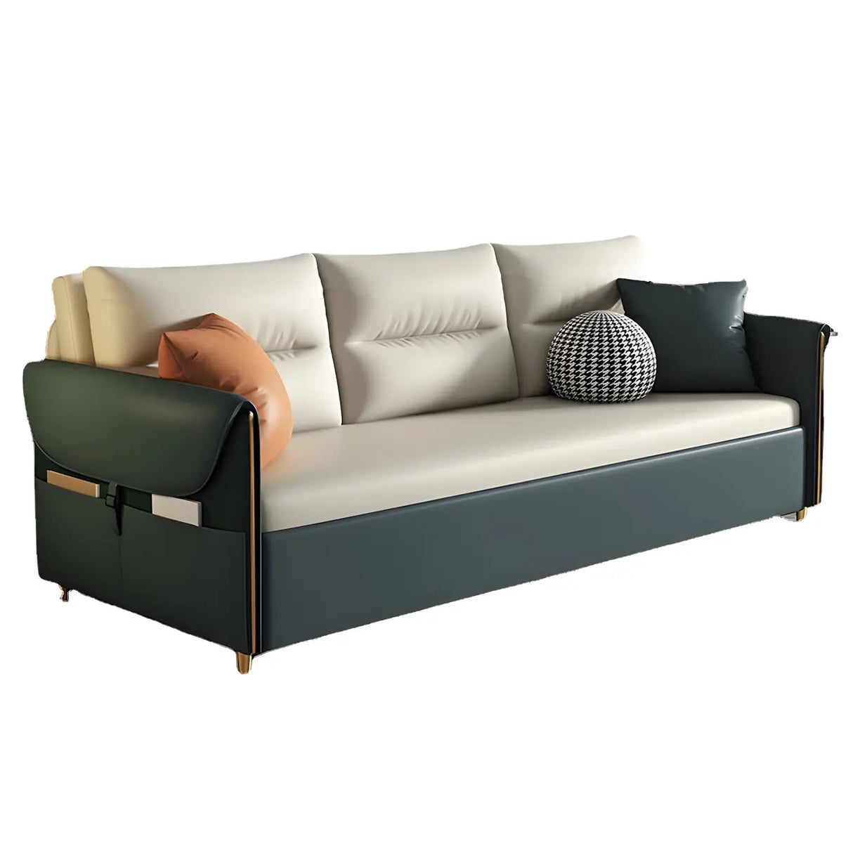 Green Stain Resistant Storage Sofa Bed with Slipcover Image - 5