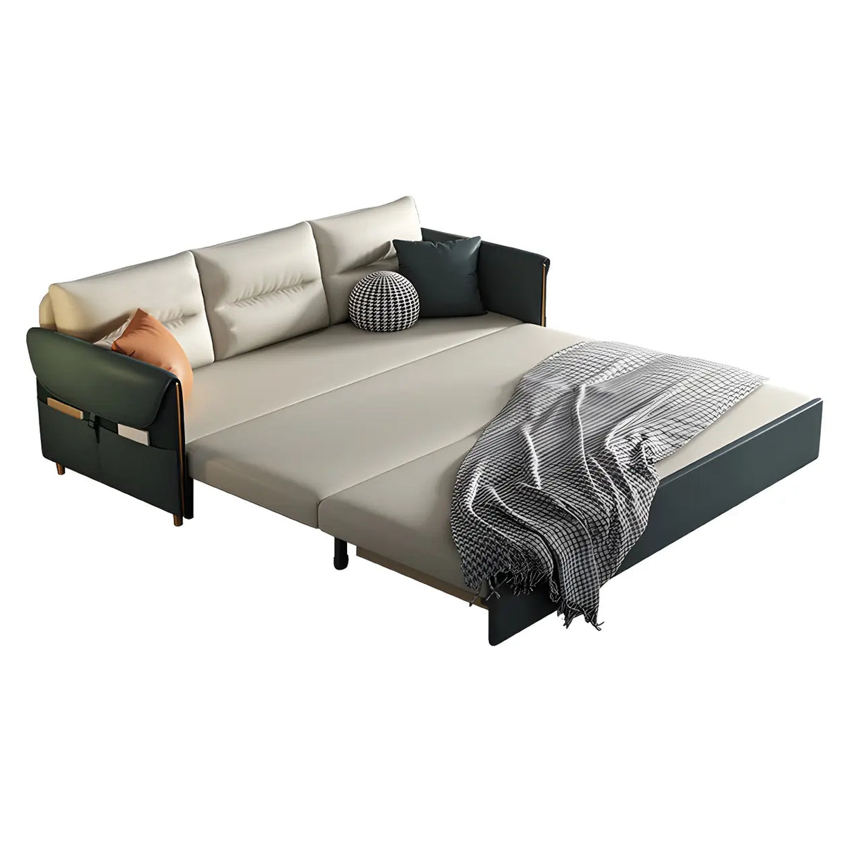 Green Stain Resistant Storage Sofa Bed with Slipcover Image - 6