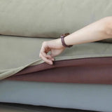 Green Suede Round Arm Cushion Back Sofa with Slipcover Image - 3