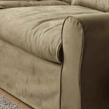 Green Suede Round Arm Cushion Back Sofa with Slipcover Image - 7