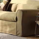 Green Suede Round Arm Cushion Back Sofa with Slipcover Image - 8