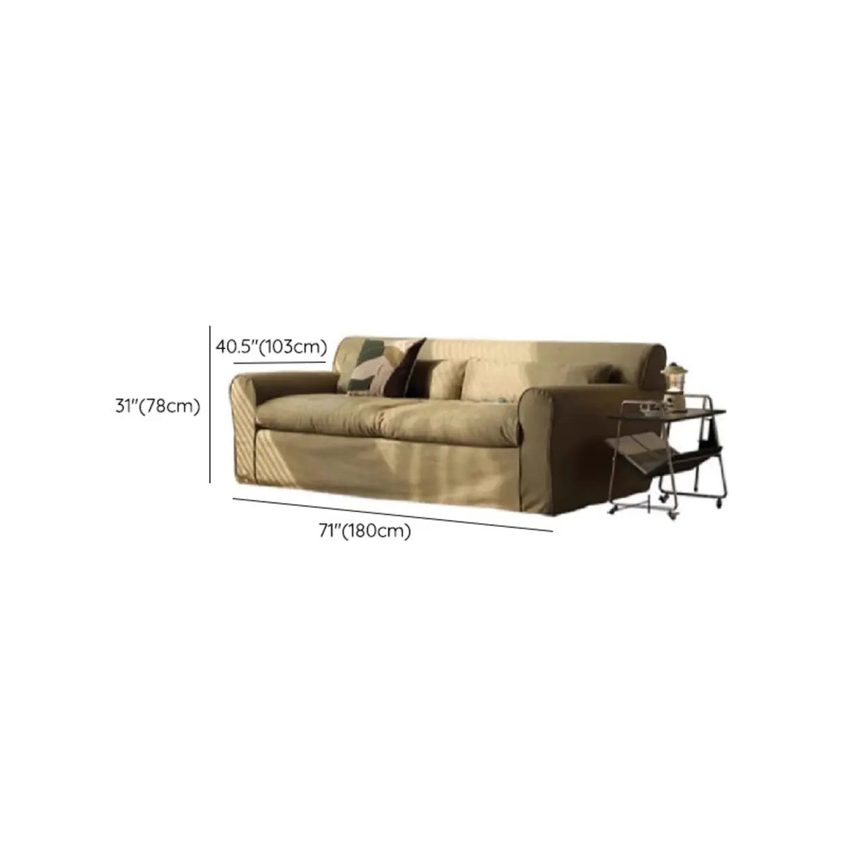Green Suede Round Arm Cushion Back Sofa with Slipcover 