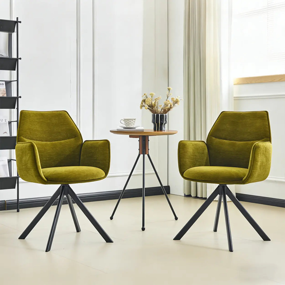 Green Swivel Modern Fabric High Back Upholstered Dining Chair Image - 1