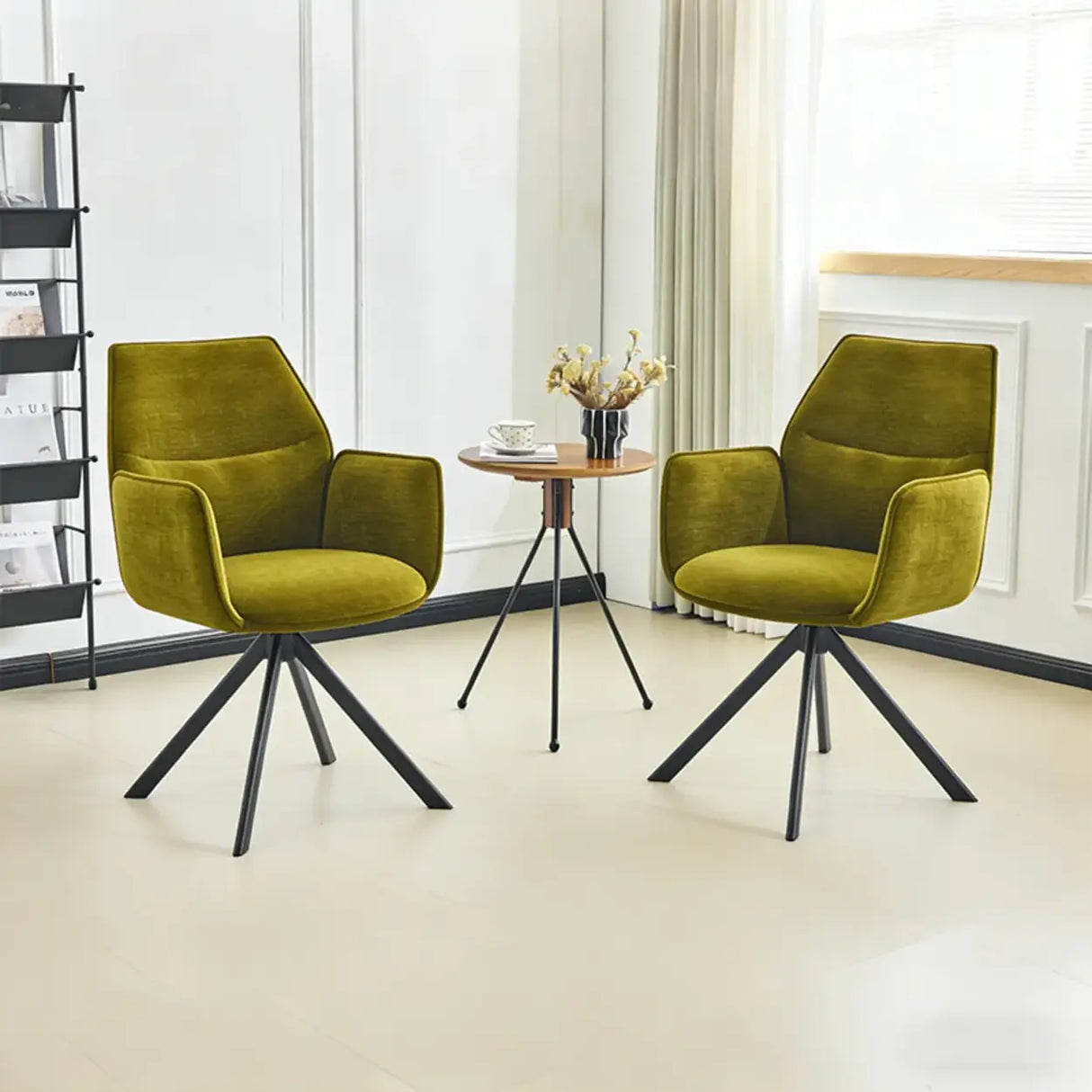 Green Swivel Modern Fabric High Back Upholstered Dining Chair Image - 3