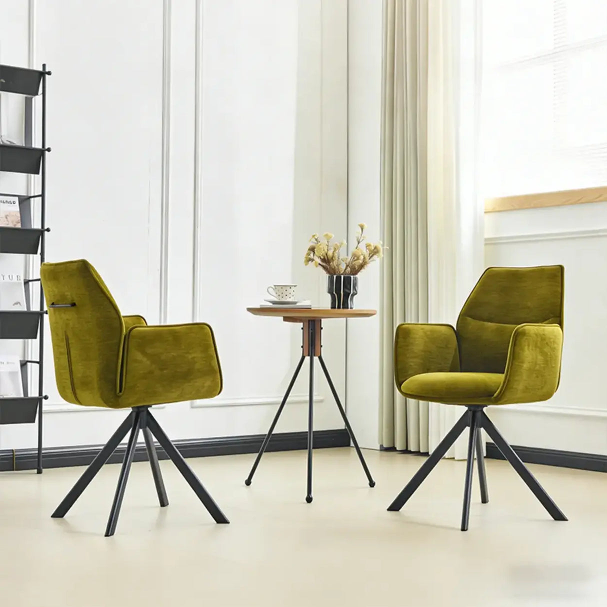 Green Swivel Modern Fabric High Back Upholstered Dining Chair Image - 4