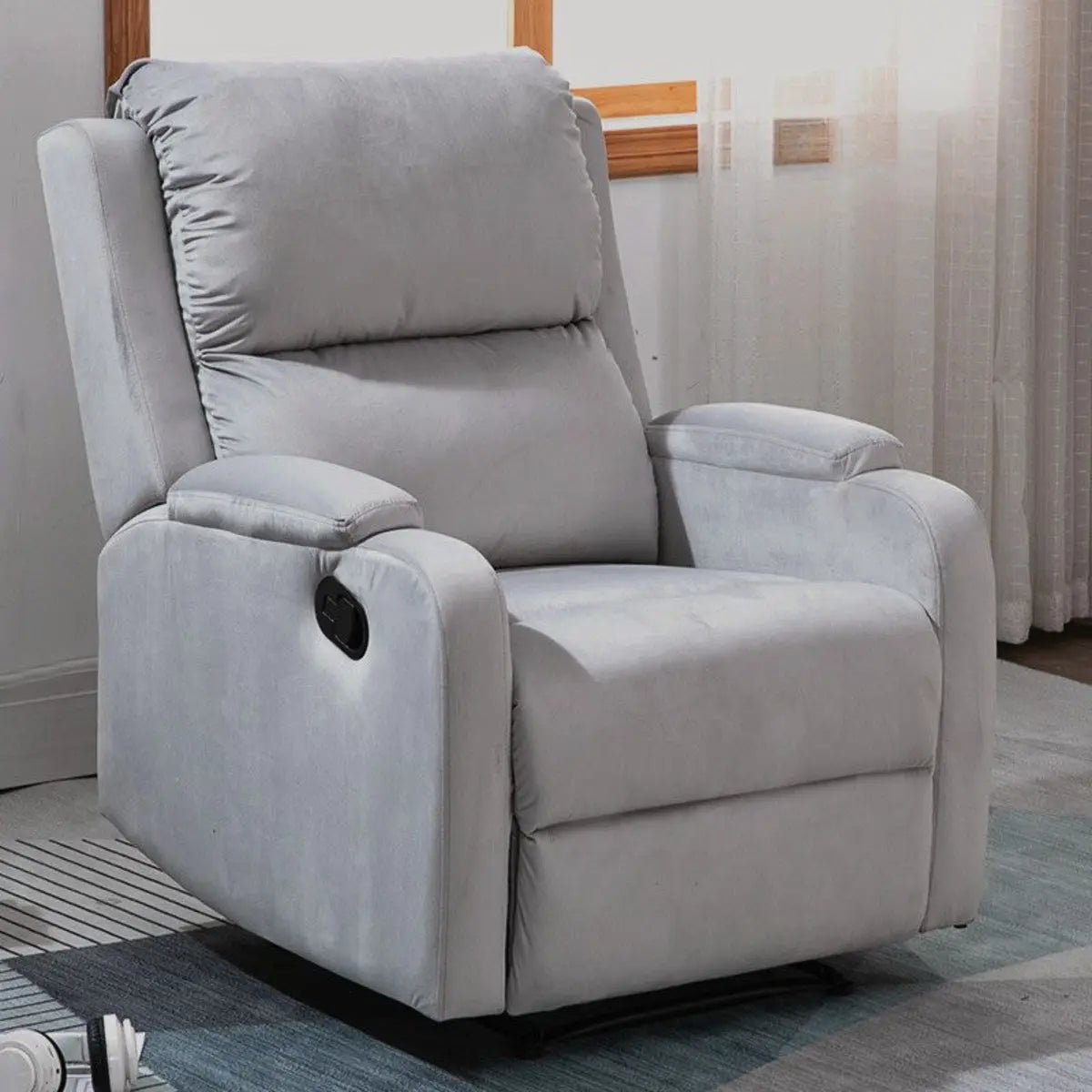 Green Tech Cloth Lumbar Support Comfort Swivel Recliner Image - 6