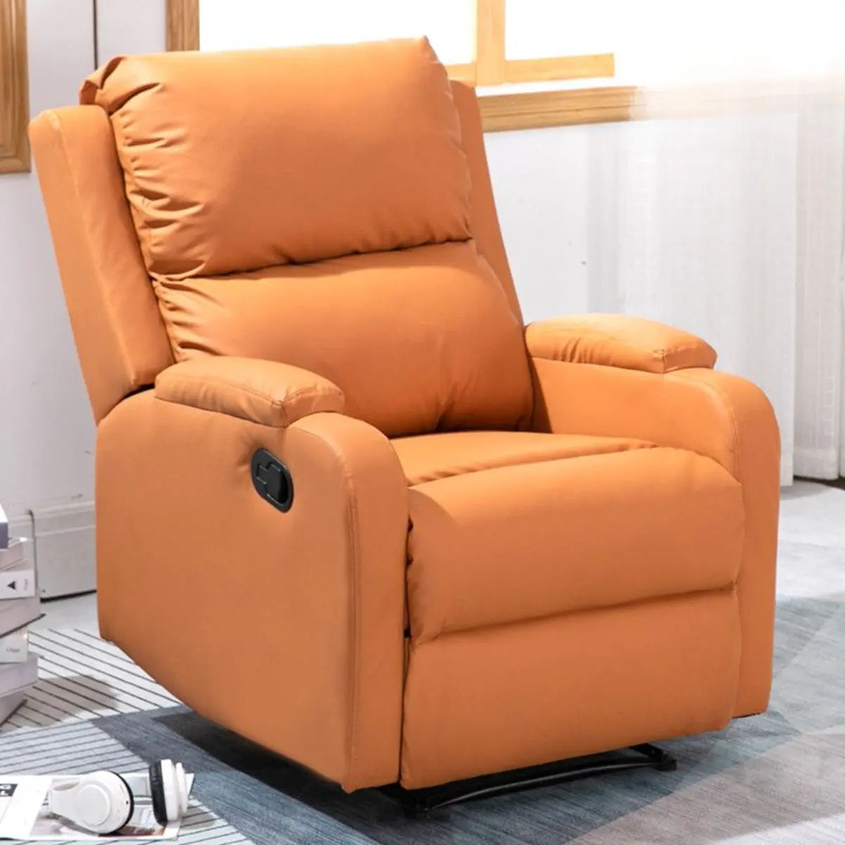 Green Tech Cloth Lumbar Support Comfort Swivel Recliner Image - 8