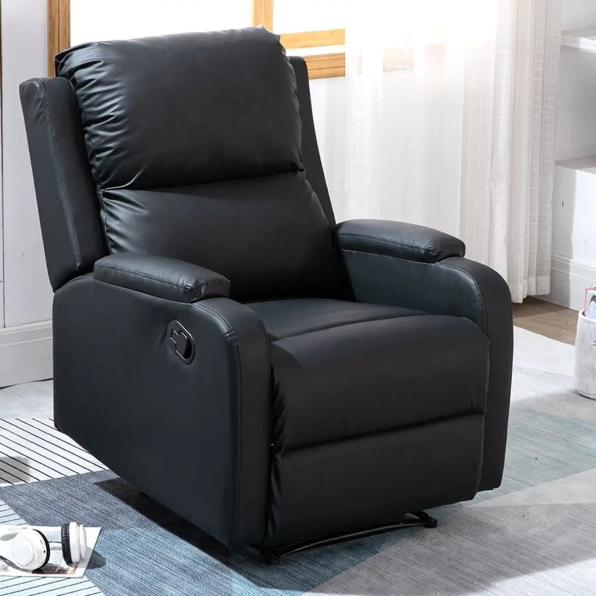Green Tech Cloth Lumbar Support Comfort Swivel Recliner Image - 9