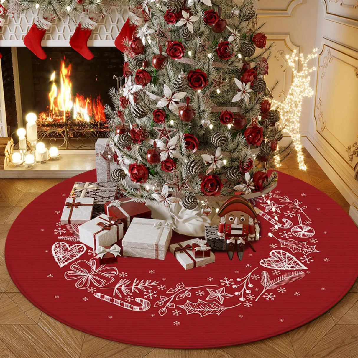 Green Trim Christmas Round Polyester Easy Care Area Rug Image - 3