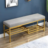 Green Velvet Metal Frame Entryway Bench with Shelves Image - 4
