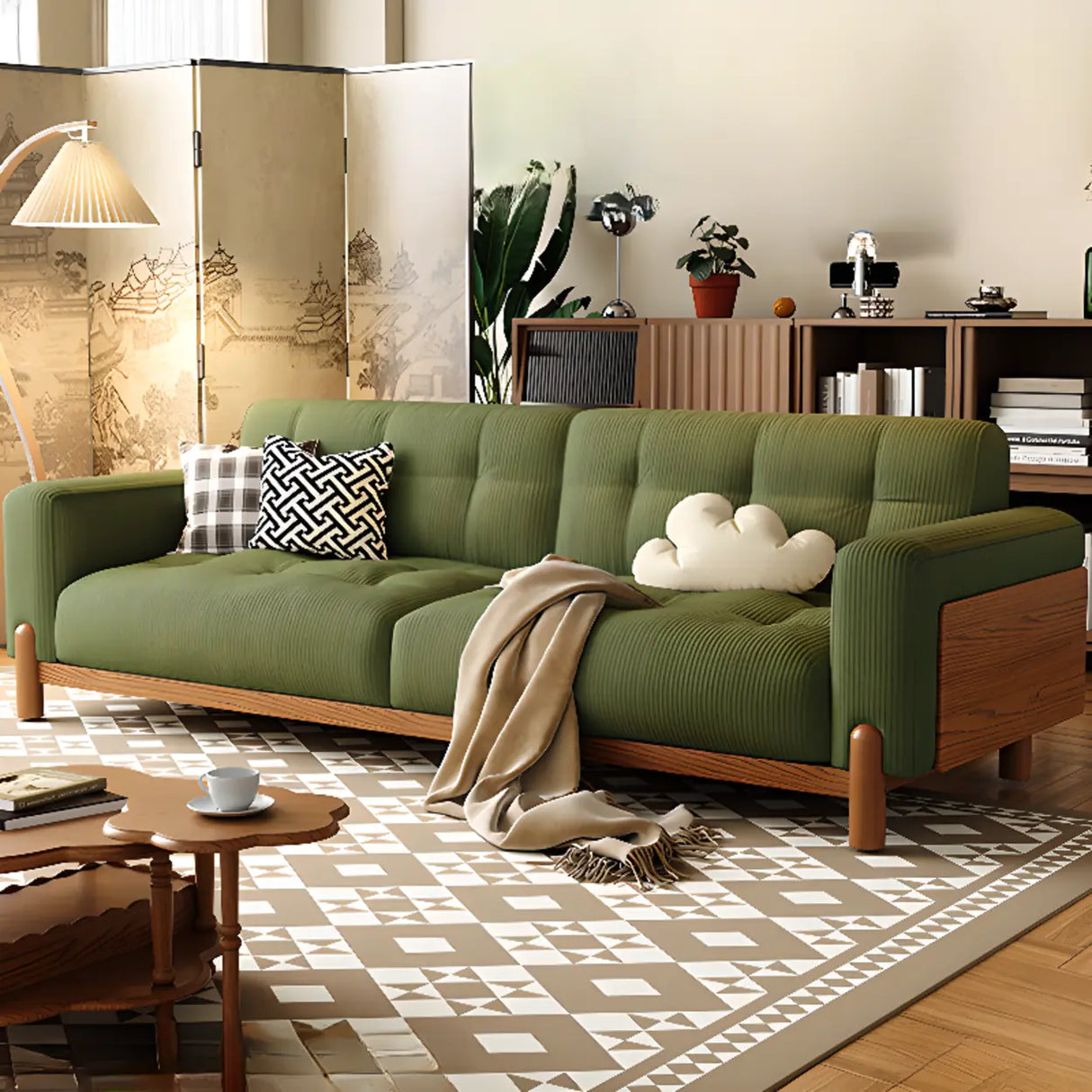 Green Water Resistant Tech Flannel Wood Frame Sofa Image - 1