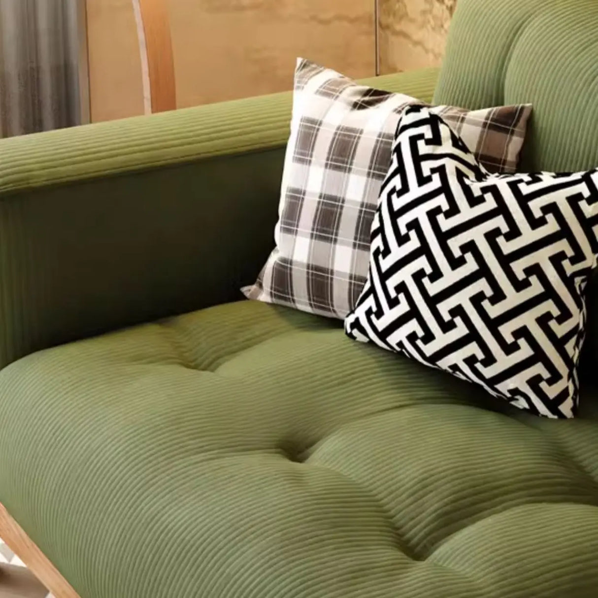 Green Water Resistant Tech Flannel Wood Frame Sofa Image - 11