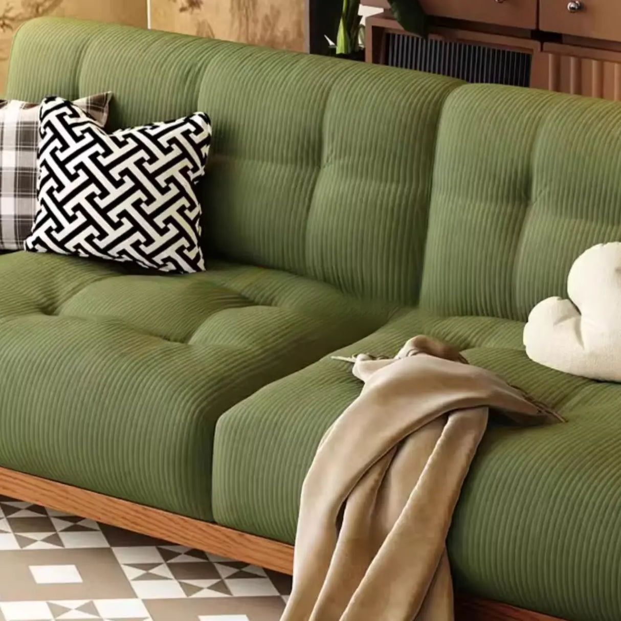 Green Water Resistant Tech Flannel Wood Frame Sofa Image - 5