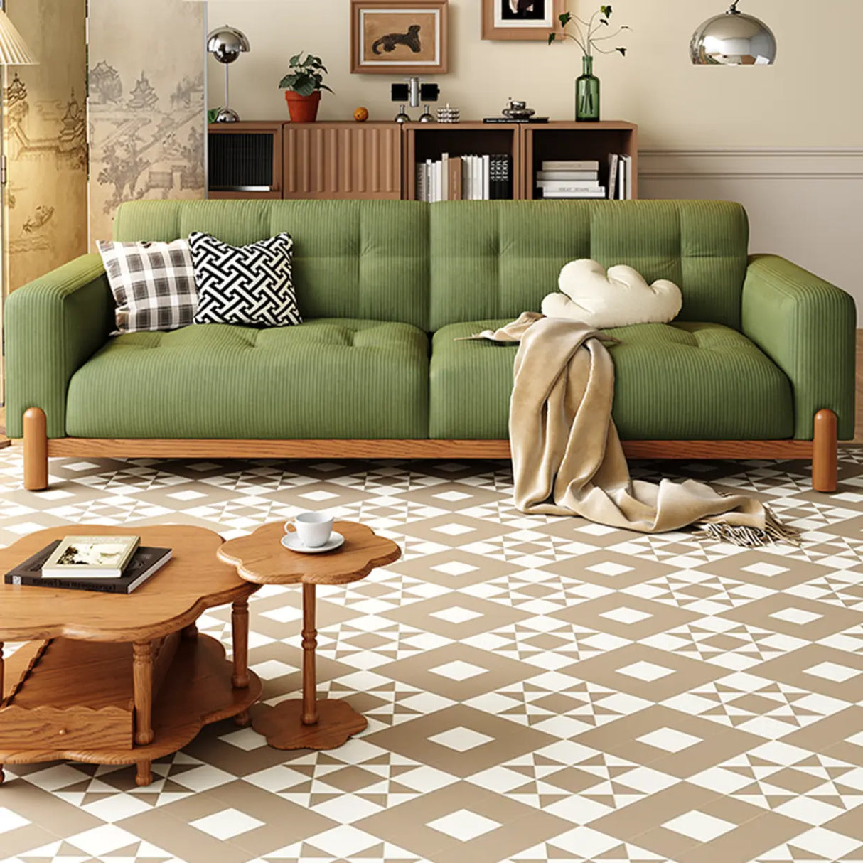 Green Water Resistant Tech Flannel Wood Frame Sofa Image - 6