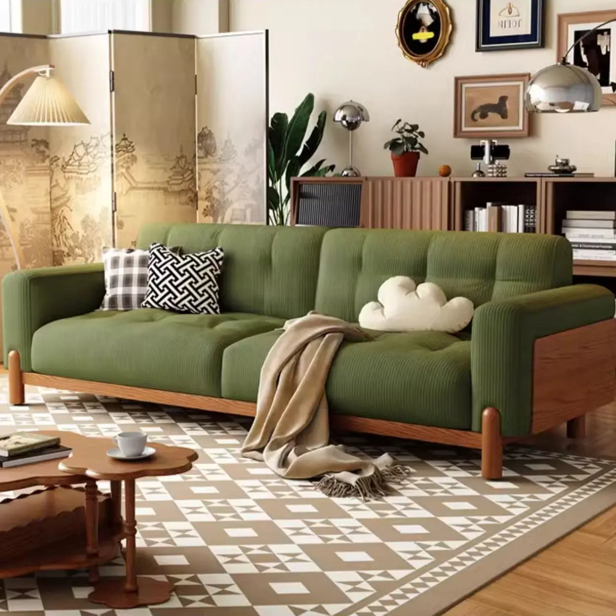 Green Water Resistant Tech Flannel Wood Frame Sofa Image - 7