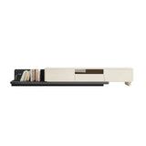 Green-White Fresh Long Wood Rectangle Storage TV Stand Image - 5