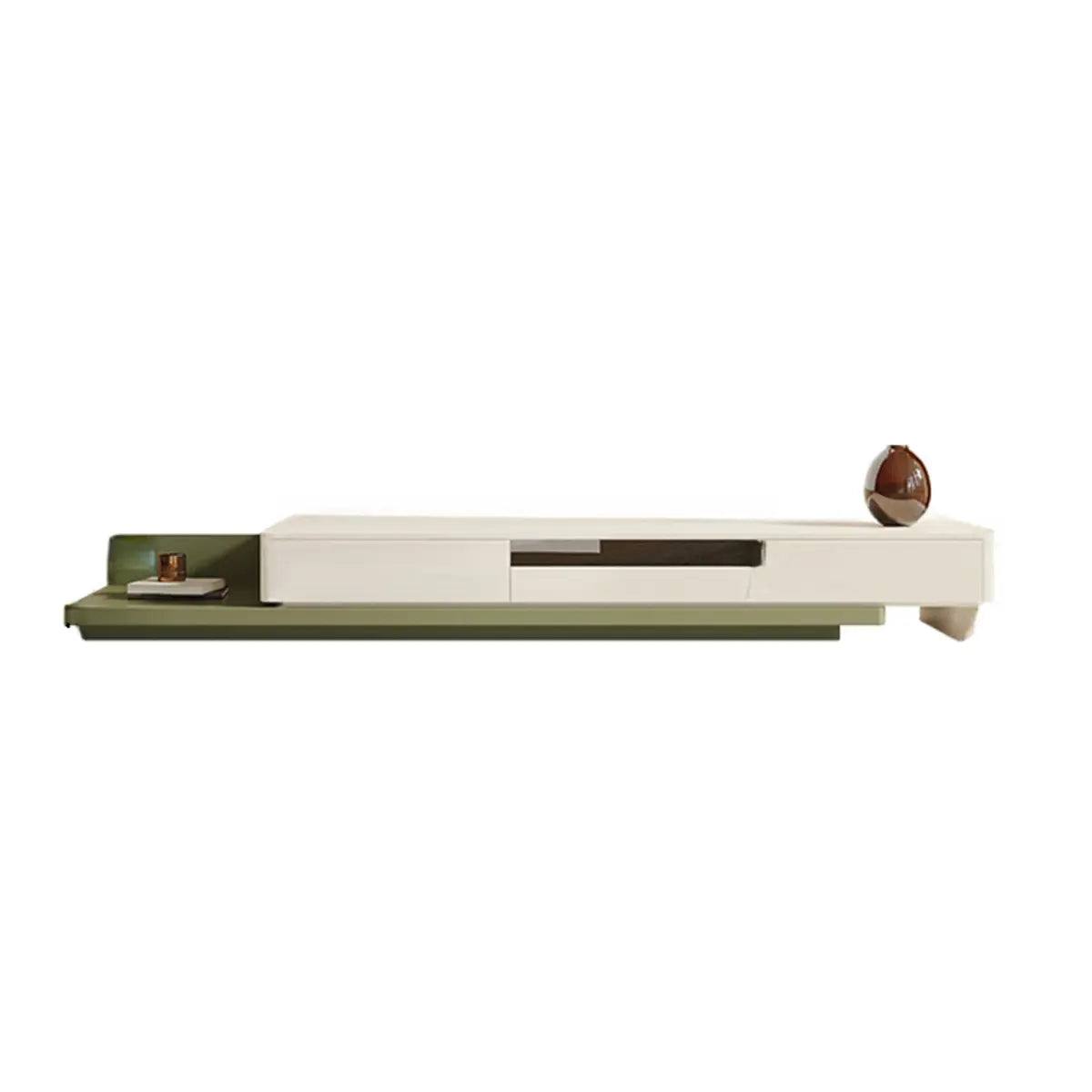 Green-White Fresh Long Wood Rectangle Storage TV Stand Image - 6