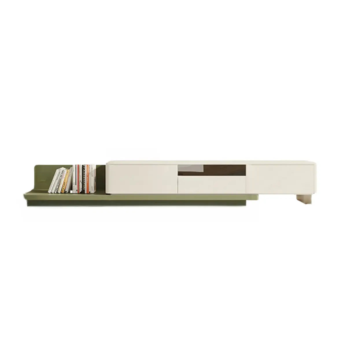 Green-White Fresh Long Wood Rectangle Storage TV Stand Image - 7