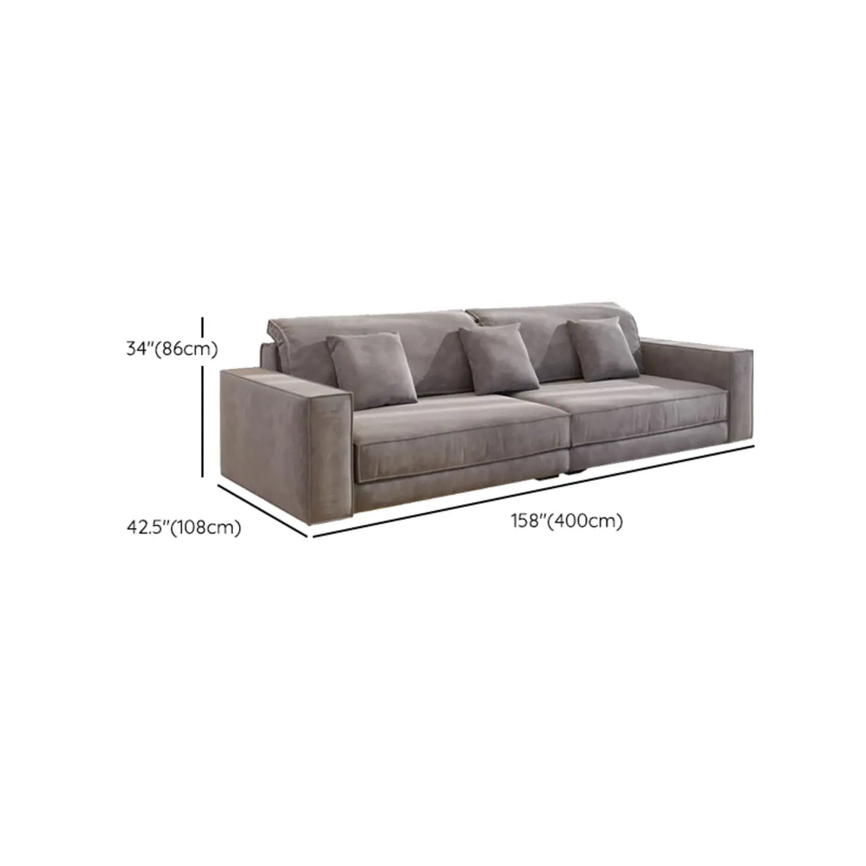 Grey Abrasive Cloth Fabric Cushion Back Extra Long Sofa Image - 18