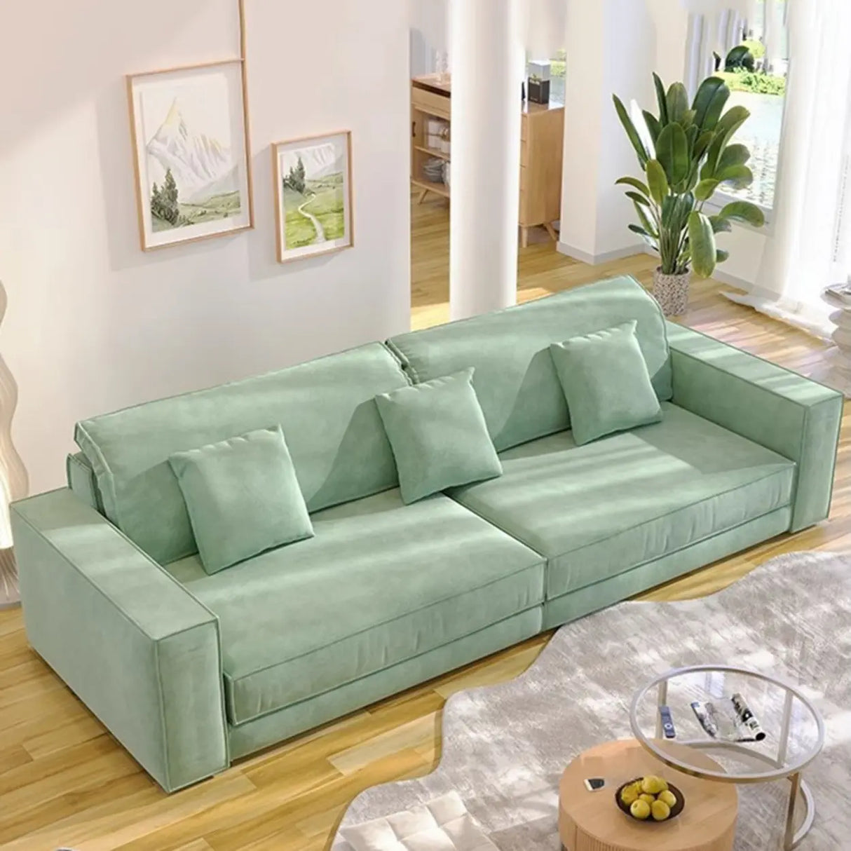 Grey Abrasive Cloth Fabric Cushion Back Extra Long Sofa Image - 3