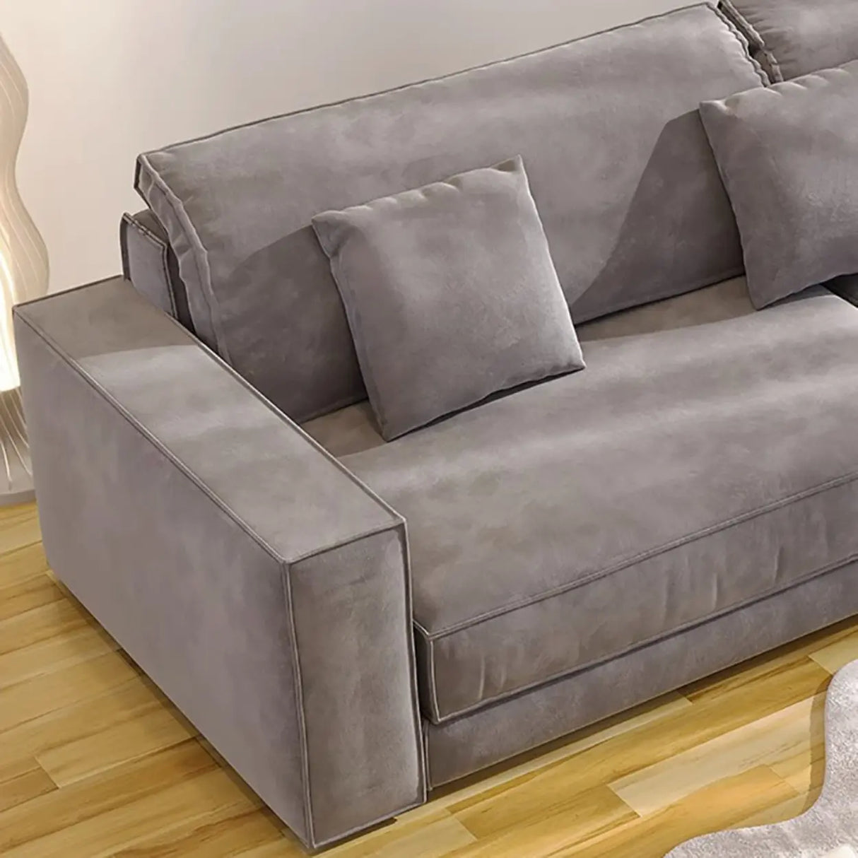 Grey Abrasive Cloth Fabric Cushion Back Extra Long Sofa Image - 4