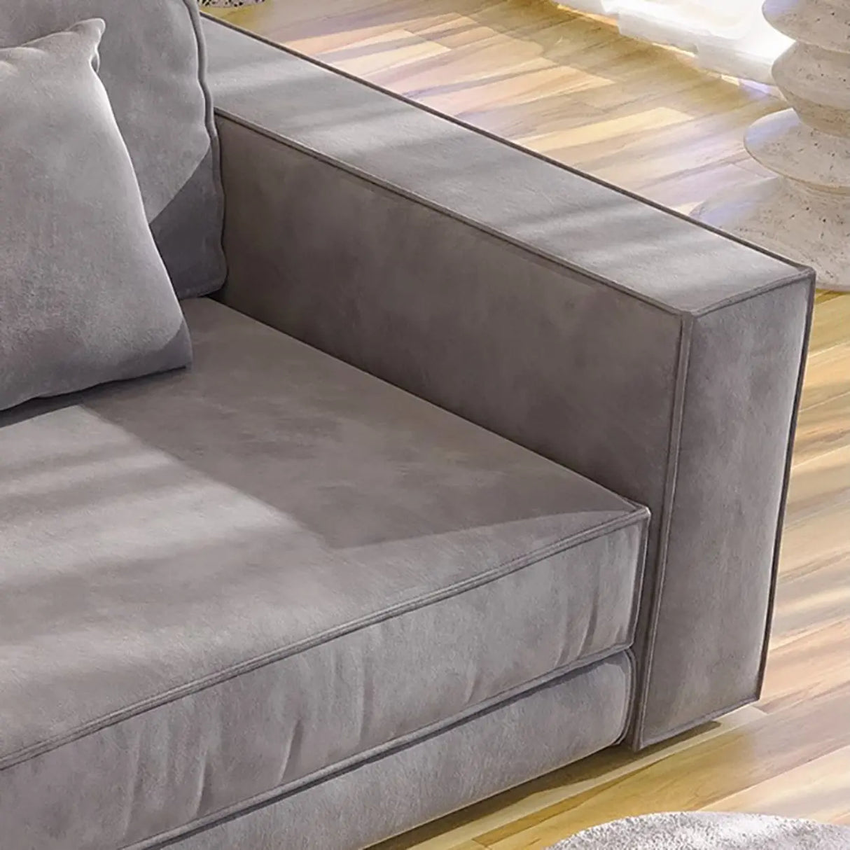 Grey Abrasive Cloth Fabric Cushion Back Extra Long Sofa Image - 12