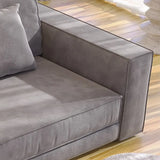 Grey Abrasive Cloth Fabric Cushion Back Extra Long Sofa Image - 12
