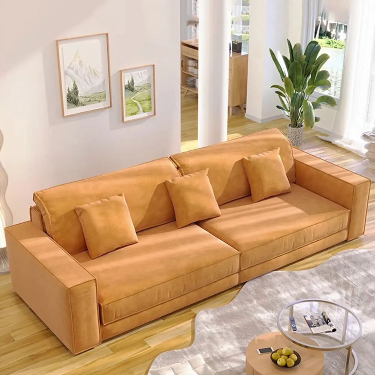 Grey Abrasive Cloth Fabric Cushion Back Extra Long Sofa Image - 5